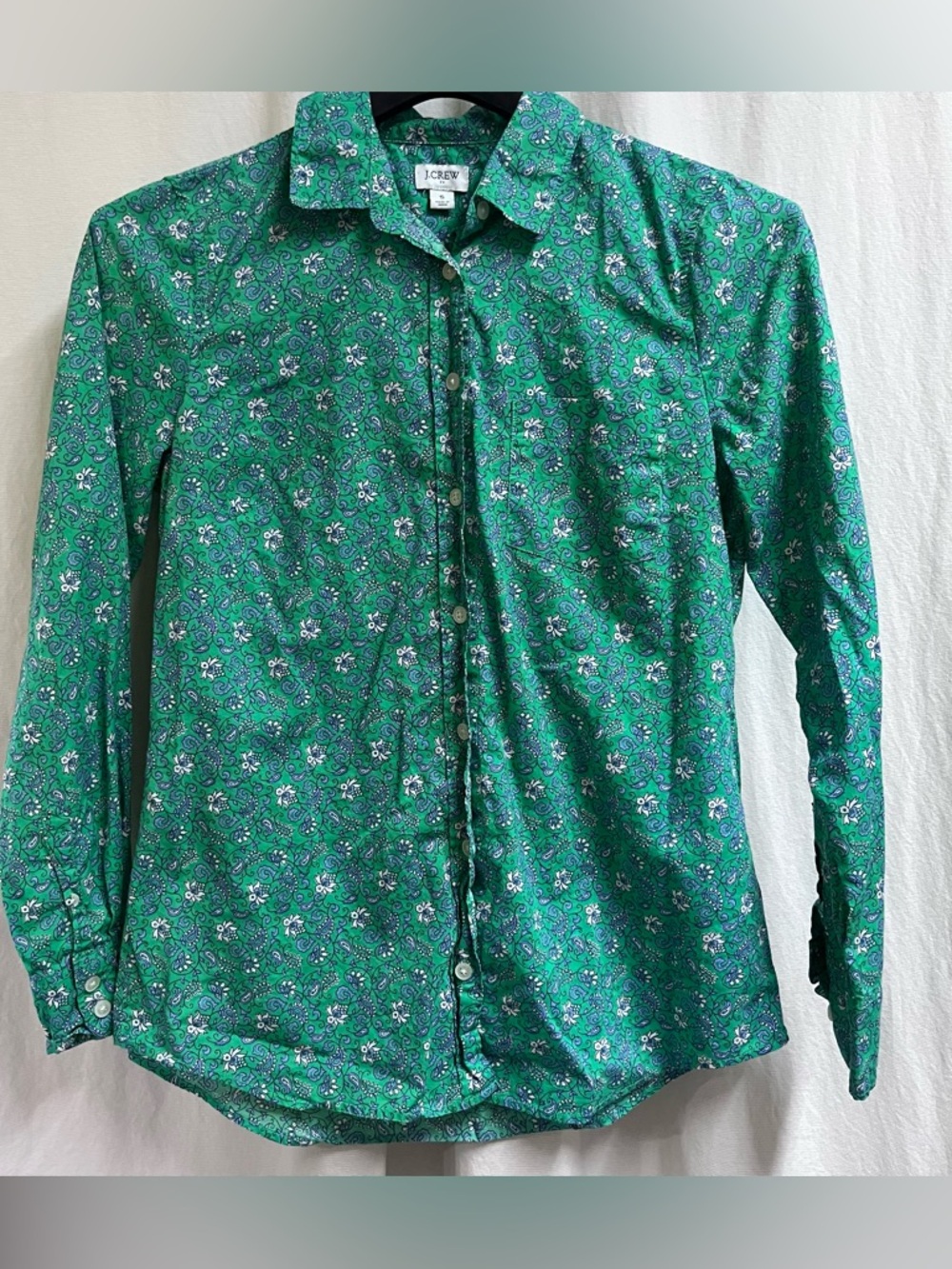 J.Crew Women’s Shirt Size S Green Floral Paisley Print Long Sleeve Lightweight